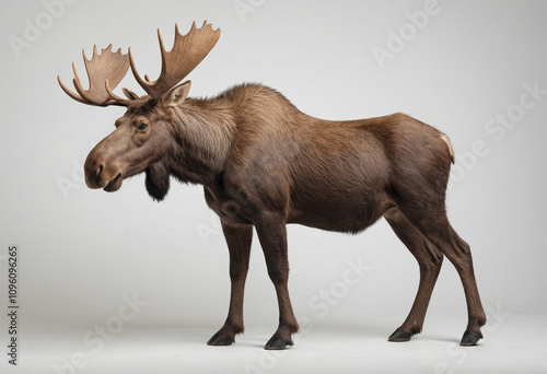 Wallpaper Mural  standard Moose right side view. Full figure visible, flat white background, no shadows, head and legs visible, ultra detailed, photorealistic 400mm lens, low angle  Torontodigital.ca