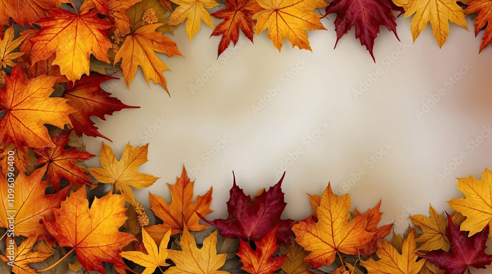 Intricate frame composed of autumn leaves with bright background Intricate frame composed of autumn leaves with bright background
