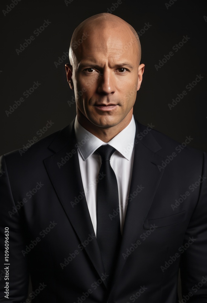 Serious muscular bald caucasian man in a black suit black businessman portrait Ultra realistic Photorealistic hyperdetailed photography soft light head and shoulders portrait cover Serious muscular bald caucasian man in a black suit black businessman portrait Ultra realistic Photorealistic hyperdetailed photography soft light head and shoulders portrait cover