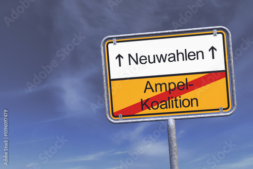 Ortsschild - Ortstafel - Ampelkoalition - Neuwahlen - Himmel - Wolken - Deutschland photo