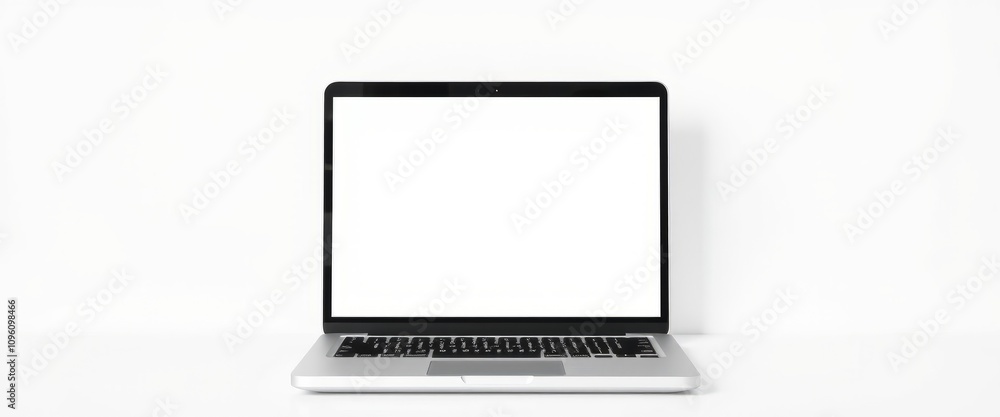 A laptop with a green screen isolated on a white background showcasing a portable computer for business and technology use A laptop with a green screen isolated on a white background showcasing a portable computer for business and technology use