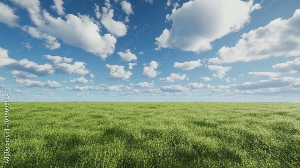Serene Green Field Under a Blue Sky with Fluffy Clouds Serene Green Field Under a Blue Sky with Fluffy Clouds