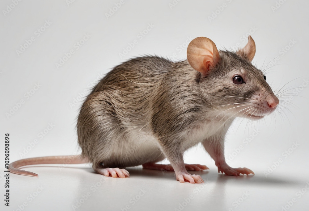 standard Rat right side view. Full figure visible, flat white background, no shadows, head and legs visible, ultra detailed, photorealistic 400mm lens, low angle standard Rat right side view. Full figure visible, flat white background, no shadows, head and legs visible, ultra detailed, photorealistic 400mm lens, low angle