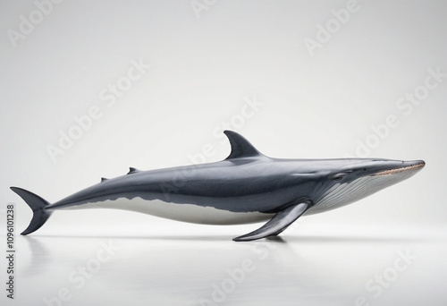  standard Fin Whale right side view. Full figure visible, flat white background, no shadows, head and legs visible, ultra detailed, photorealistic 400mm lens, low angle  photo