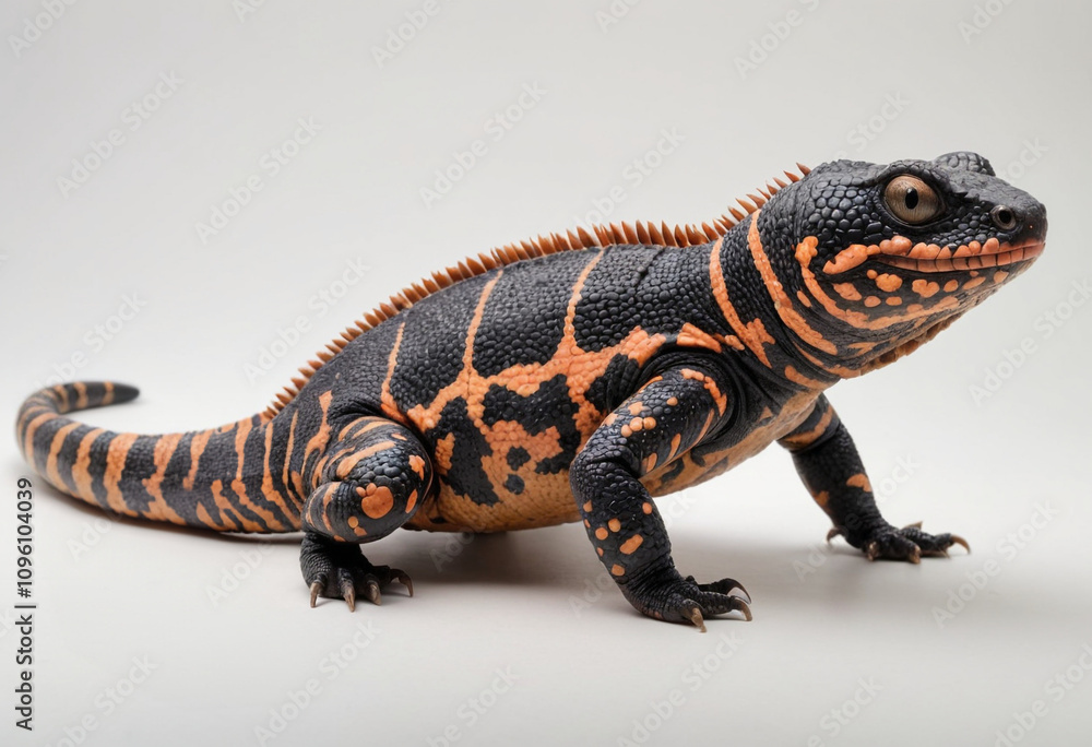 Obraz premium standard Gila Monster right side view. Full figure visible, flat white background, no shadows, head and legs visible, ultra detailed, photorealistic 400mm lens, low angle