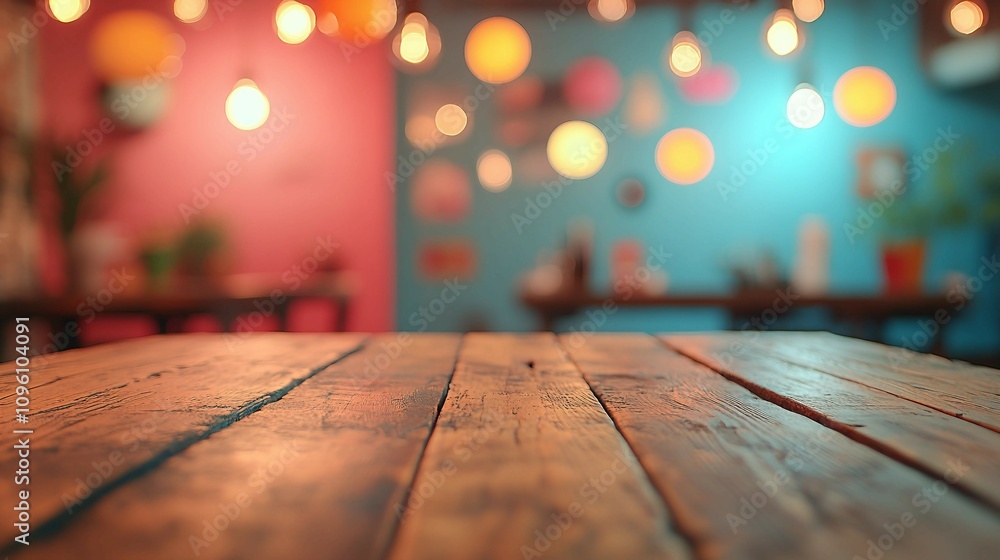 Natural Texture of a Wooden Table Blends Seamlessly with a Colorful Blur and Glowing Background Ambiance Natural Texture of a Wooden Table Blends Seamlessly with a Colorful Blur and Glowing Background Ambiance