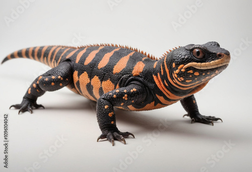  standard Gila Monster right side view. Full figure visible, flat white background, no shadows, head and legs visible, ultra detailed, photorealistic 400mm lens, low angle  photo