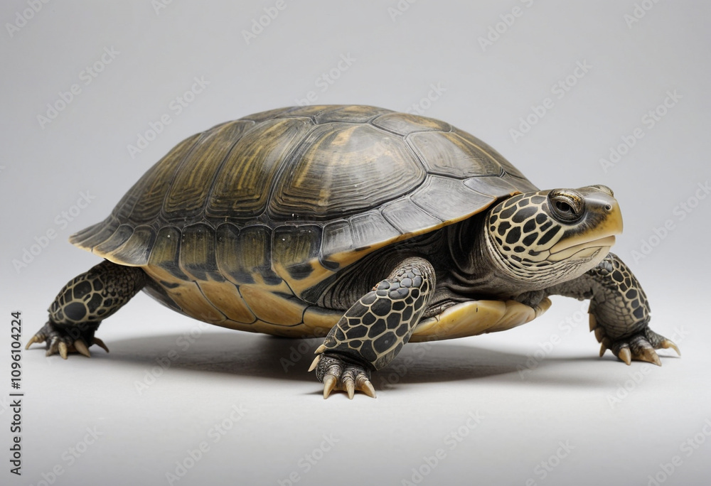 Obraz premium standard Terrapin right side view. Full figure visible, flat white background, no shadows, head and legs visible, ultra detailed, photorealistic 400mm lens, low angle
