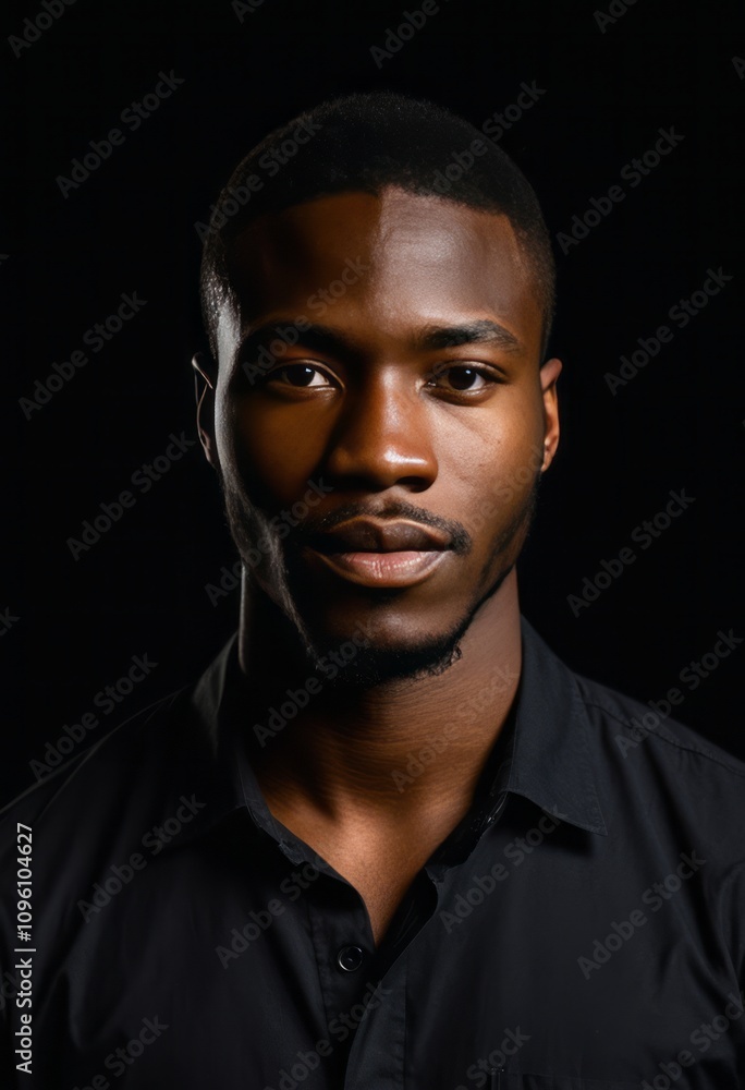 Portrait of an african young man in a black shirt on a black background black businessman portrait Ultra realistic Photorealistic hyperdetailed photography soft light head and shoulders portrait cover Portrait of an african young man in a black shirt on a black background black businessman portrait Ultra realistic Photorealistic hyperdetailed photography soft light head and shoulders portrait cover