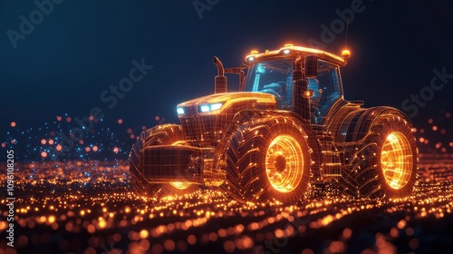 Digital Tractor in a Field of Lights