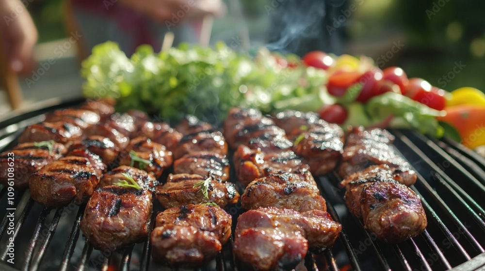 Delicious Grilled Meat Skewers Cooking Outdoors Delicious Grilled Meat Skewers Cooking Outdoors
