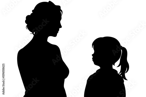 mother and daughter outdoor silhouette vector.