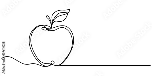 A simple continuous line drawing of an apple on a uniform white background, Continuous one single line art drawing of apples icon organic food vector, continuous line drawing of apple fruit. one line 