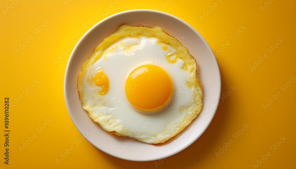 Isolated egg omelette poach yolk plate on solid yellow background. Healthy nutrition protein food png cutout mockup Isolated egg omelette poach yolk plate on solid yellow background. Healthy nutrition protein food png cutout mockup