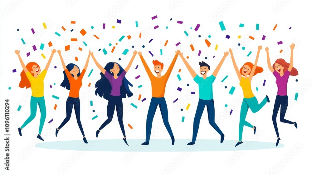 Celebration of joyful unity among friends festive gathering vector illustration bright colors uplifting atmosphere community spirit Celebration of joyful unity among friends festive gathering vector illustration bright colors uplifting atmosphere community spirit