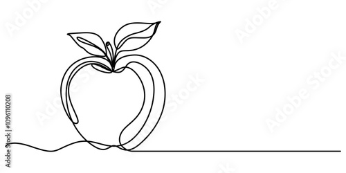 A simple continuous line drawing of an apple on a uniform white background, Continuous one single line art drawing of apples icon organic food vector, continuous line drawing of apple fruit. one line 