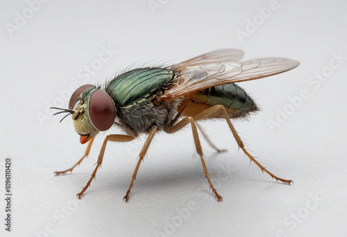  standard Flies right side view. Full figure visible, flat white background, no shadows, head and legs visible, ultra detailed, photorealistic 400mm lens, low angle  photo