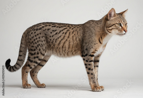  standard Wild cat right side view. Full figure visible, flat white background, no shadows, head and legs visible, ultra detailed, photorealistic 400mm lens, low angle 