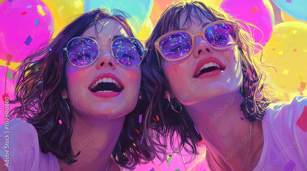 Obraz premium Celebratory moments friends enjoying a colorful party outdoor festival lifestyle photography vibrant atmosphere joyful perspective fun and friendship