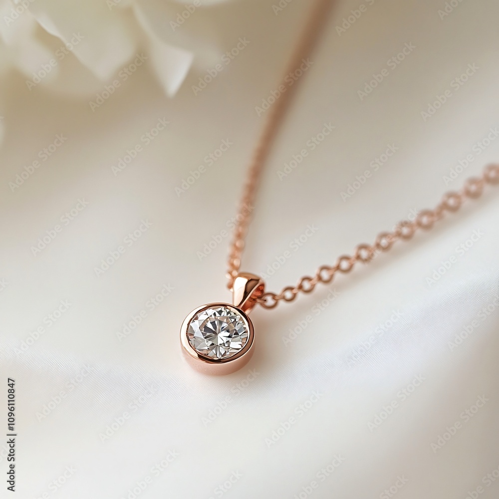 A delicate rose gold necklace featuring a sparkling round pendant, perfect for adding elegance to any outfit. A delicate rose gold necklace featuring a sparkling round pendant, perfect for adding elegance to any outfit.