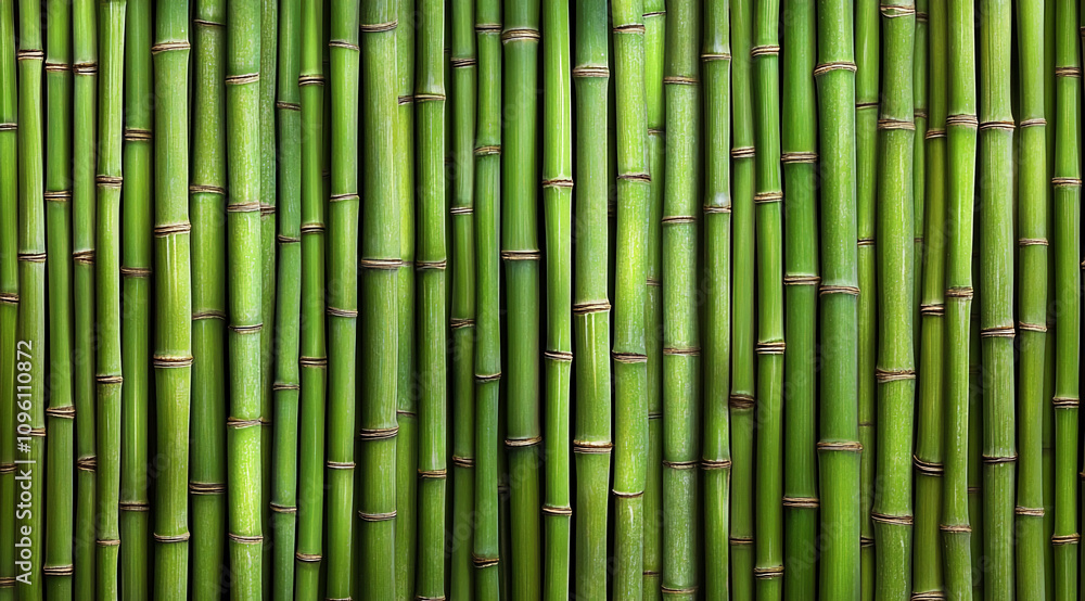 Bamboo stalks create a vibrant green backdrop in a serene natural setting during daylight hours