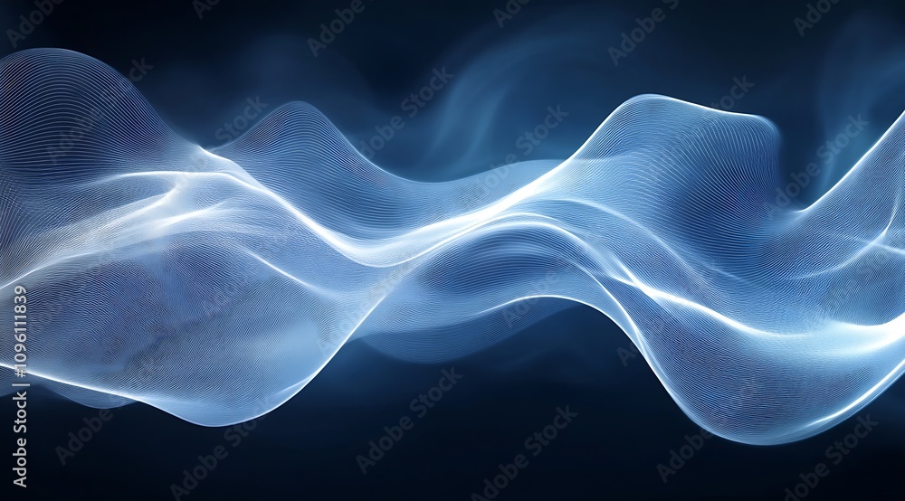 Abstract Blue Waves with Dynamic Motion and Ethereal Glow Against Dark Background : Generative AI Abstract Blue Waves with Dynamic Motion and Ethereal Glow Against Dark Background : Generative AI
