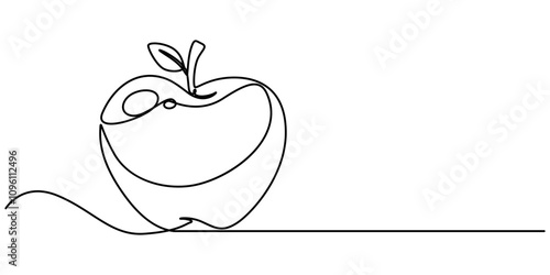 A simple continuous line drawing of an apple on a uniform white background, Continuous one single line art drawing of apples icon organic food vector, continuous line drawing of apple fruit. one line 