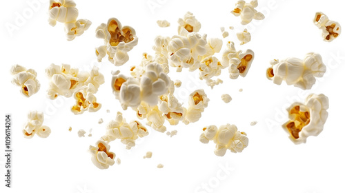 Flying delicious popcorn isolated on white and transparent background