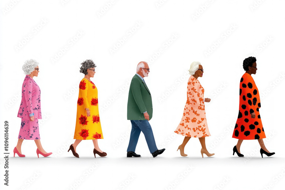 Fototapeta premium People Walking On White Background