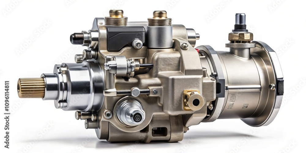 High-Pressure Diesel Fuel Pump on Clean White Background for Architectural Photography Showcase of Precision Engineering and Industrial Design Elements High-Pressure Diesel Fuel Pump on Clean White Background for Architectural Photography Showcase of Precision Engineering and Industrial Design Elements