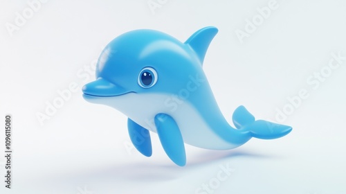 A cute, stylized blue dolphin character with large eyes, designed for playful visuals. photo