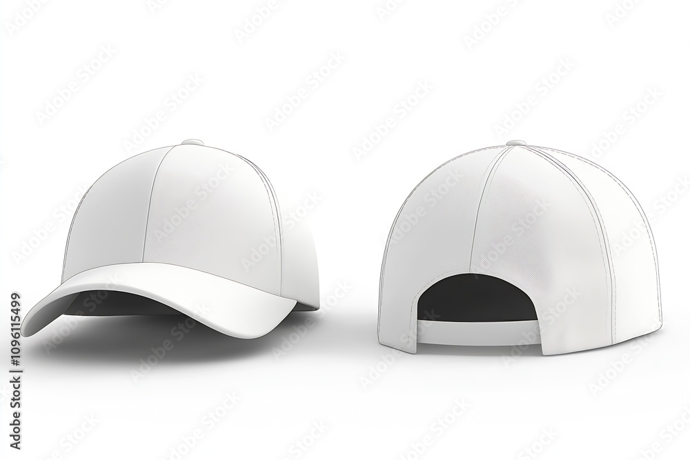 Modern White Baseball Cap Minimalist Unisex Design with Front and Rear Views : Generative AI Modern White Baseball Cap Minimalist Unisex Design with Front and Rear Views : Generative AI