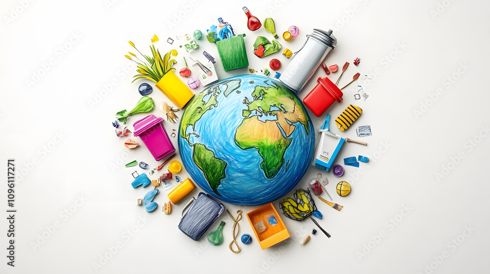 Garbage and recycling concept under loving the world and love nature in the form of banner tags and posters with space to add text Garbage and recycling concept under loving the world and love nature in the form of banner tags and posters with space to add text