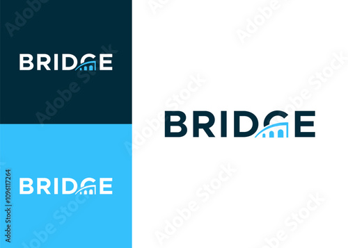 Bridge wordmark logo design. Combines the vector elements of the bridge on the word