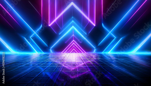 Wallpaper Mural Futuristic Neon Cityscape: Glowing Blue and Pink Cyberpunk Pathway Torontodigital.ca