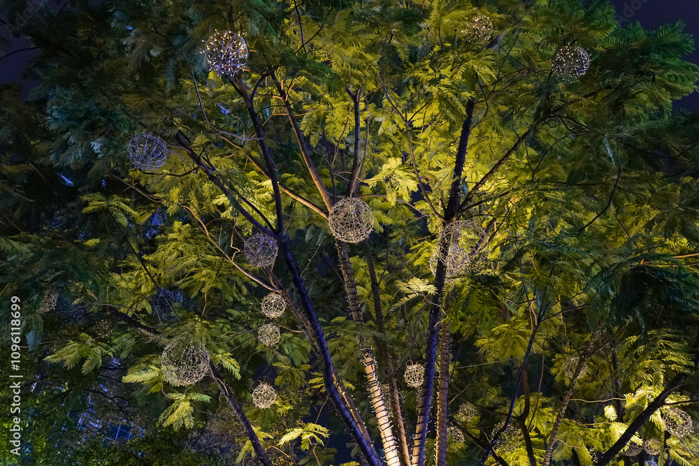 Light bulb series urban decoration night trees branch with warm lights