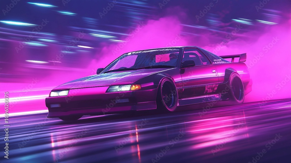 Fototapeta premium The Perfect Blend of Motion and Performance: A JDM Car in a Dynamic Drift