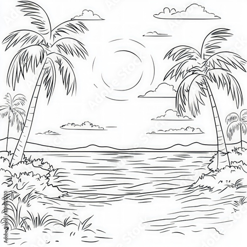 A serene beach sunset with ...