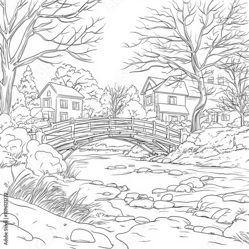 A snow-covered bridge in a ...