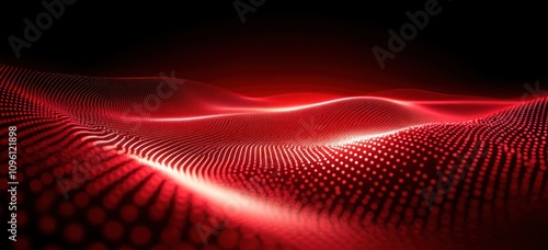 Abstract red wave pattern with dots, creating a digital landscape effect.