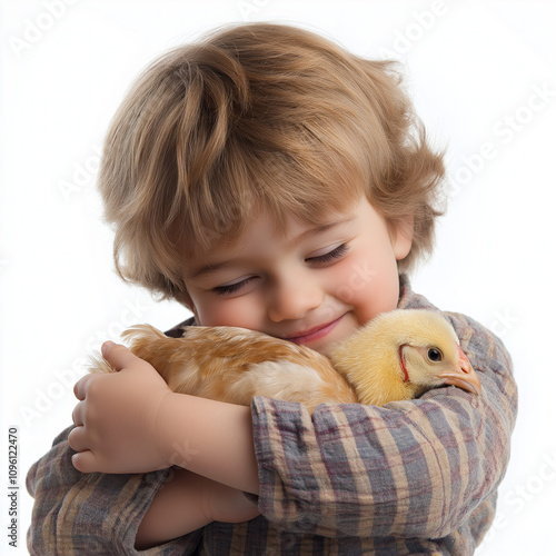 Child With Chicken Isolated
