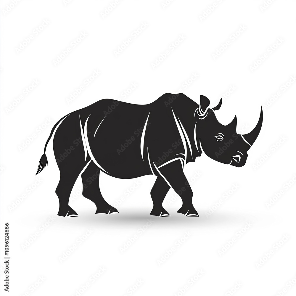 Fototapeta premium Rhino Silhouette, Illustration Isolated On White Background