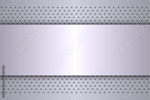 Metallic silver background, metal background with banner and dots pattern.