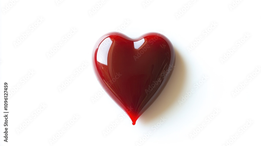 Heart-shaped blood droplet with a glossy finish isolated on a clean white background, emphasizing its vibrant red color and smooth contours. Heart-shaped blood droplet with a glossy finish isolated on a clean white background, emphasizing its vibrant red color and smooth contours.