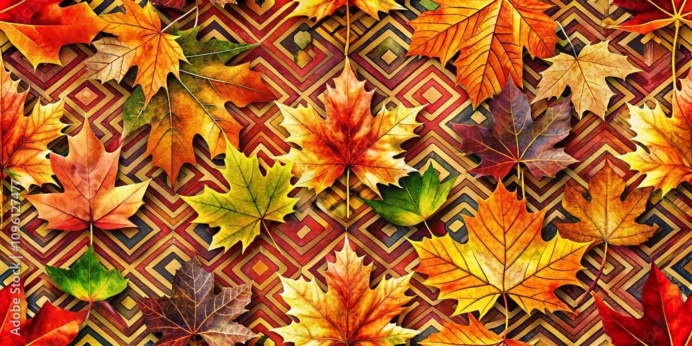 Fototapeta premium Autumn Foliage Geometric Seamless Pattern AI Art