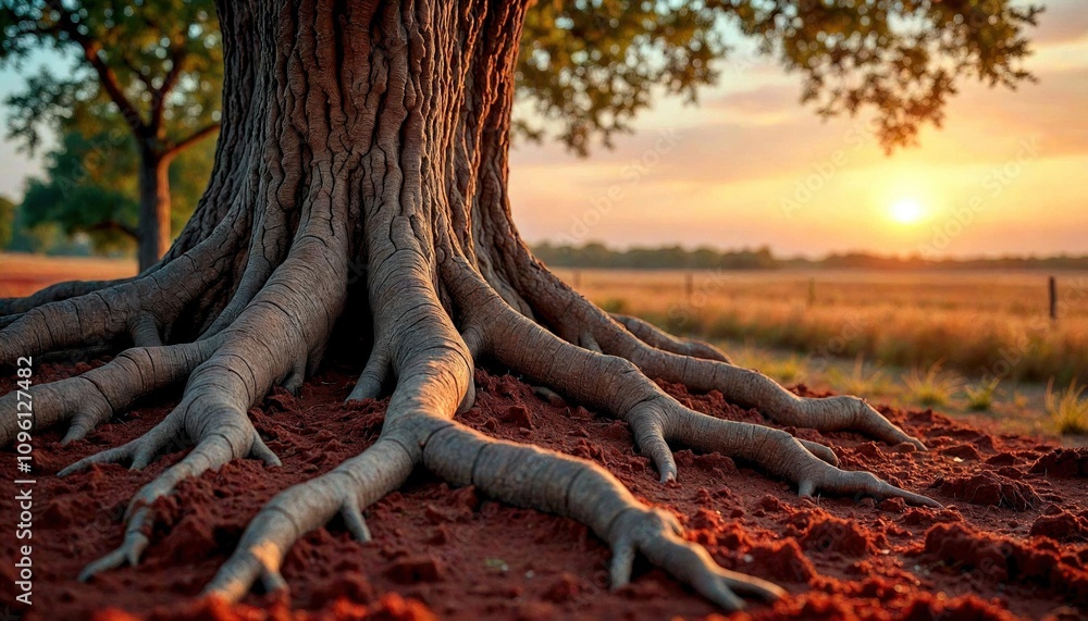 Ancient Oak Roots in Clay with Prairie View Ancient Oak Roots in Clay with Prairie View
