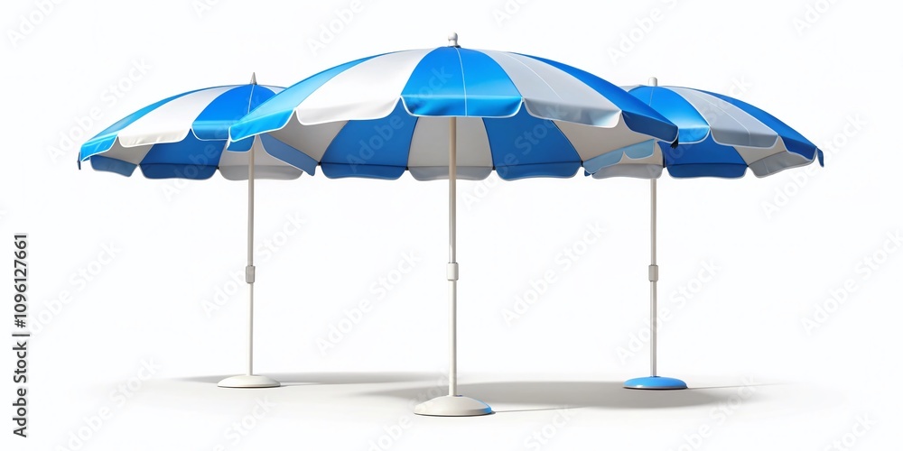 Fototapeta premium Beach Umbrella Mockup: White & Blue Sunshade Branding Assets
