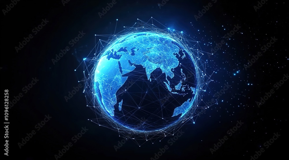Abstract digital blue Earth with global network connections on a dark background Abstract digital blue Earth with global network connections on a dark background