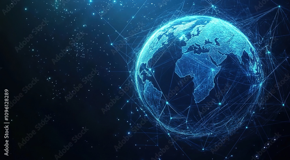 Abstract digital blue Earth with global network connections on a dark background Abstract digital blue Earth with global network connections on a dark background
