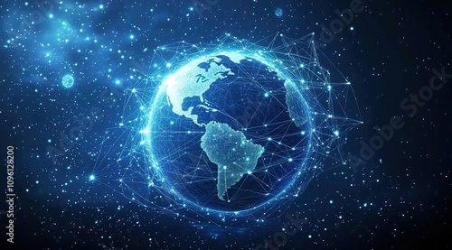 Abstract digital blue Earth with global network connections on a dark background